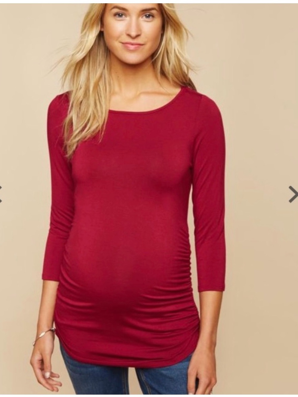 Motherhood Red Long Sleeve V-Neck Nursing Top